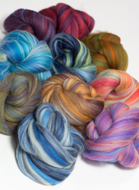 A side angle view of the multi merino sampler colors