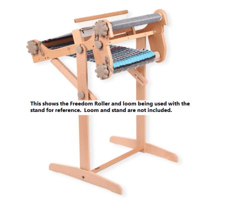 The Freedom Roller on an Ashford Loom, in use with the Ashford Loom Stand.